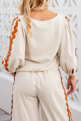 Round Neck Long Sleeve Top and Drawstring Pants Set OutfitFlow